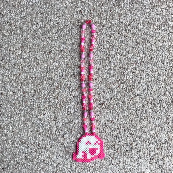 Ghost girl beaded necklace — pink white black light — fun rave party festival - Picture 3 of 4